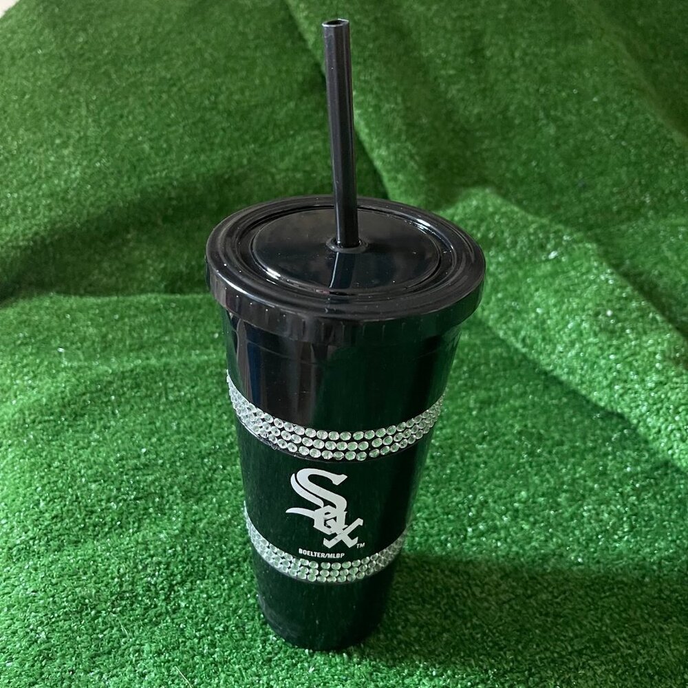 Chicago White Sox MLB Licensed Black Double Bling Straw Tumbler Mug Cup 22oz